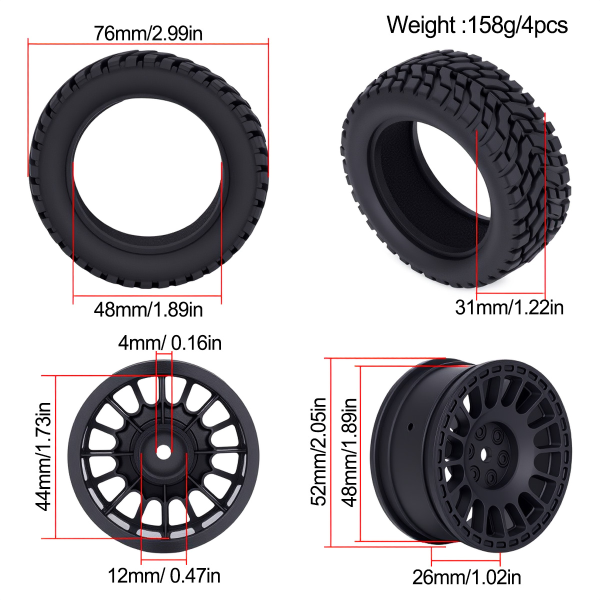 1.9inch 75*31mm Rubber Plastic - Model Kit Tamiya recension och pris